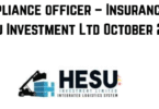 Compliance officer – Insurance at Hesu Investment Ltd October 2025